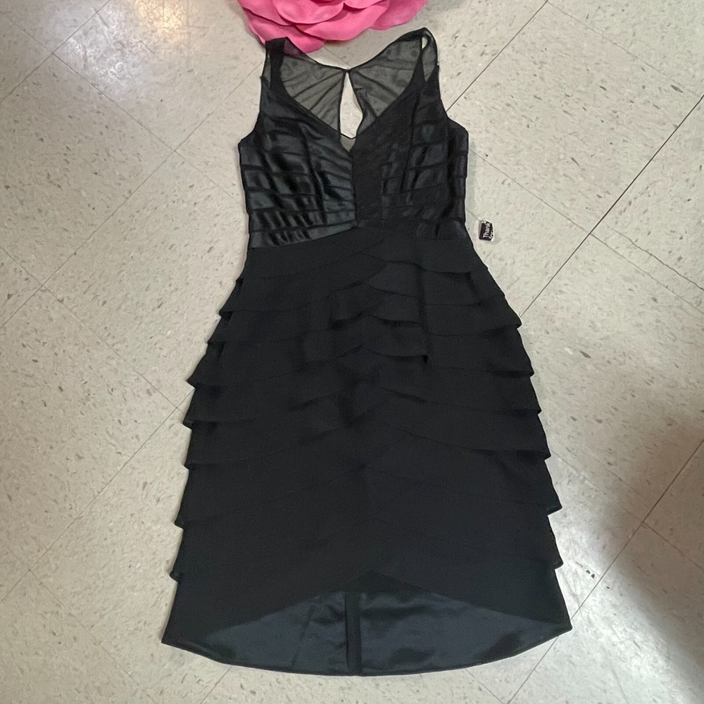 NWT $160 XSCAPE By Joanna Chen Sz 8 Black Tiered Sheath Dress Cocktail‎ Party